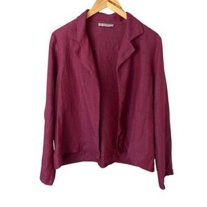 Bryn Walker 100% Linen Open Front Jacket Wine Lagenlook Minimalist Sz S